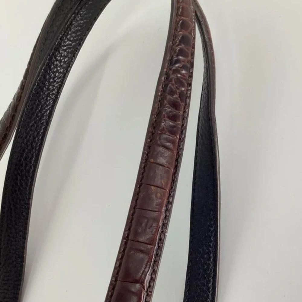 Brighton Black Pebbled Leather Tote Bag Brown Croc Embossed Trim Silver Heart